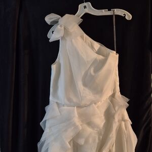 White by Vera Wang One Shoulder Ruffle Dress in Cream